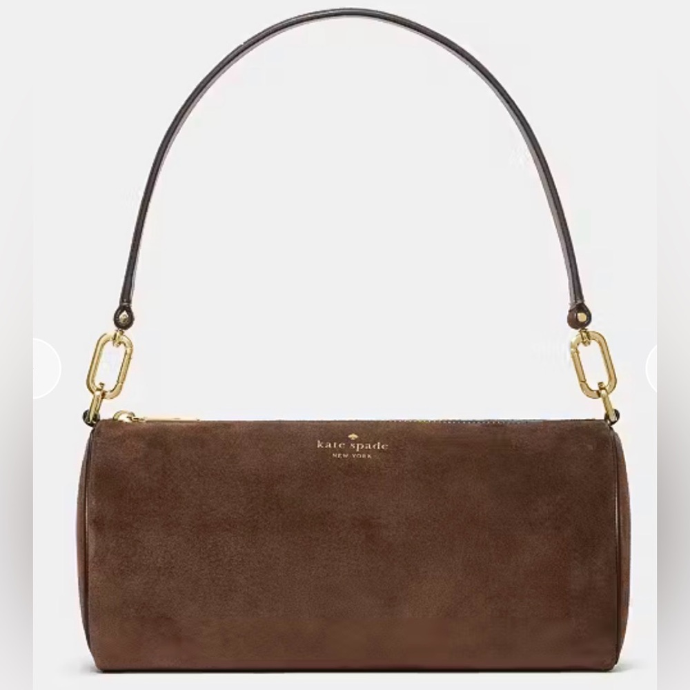 Kate Spade Roulette Suede Medium Shoulder Bag Hot Fudge Brown - Picture 14 of 16